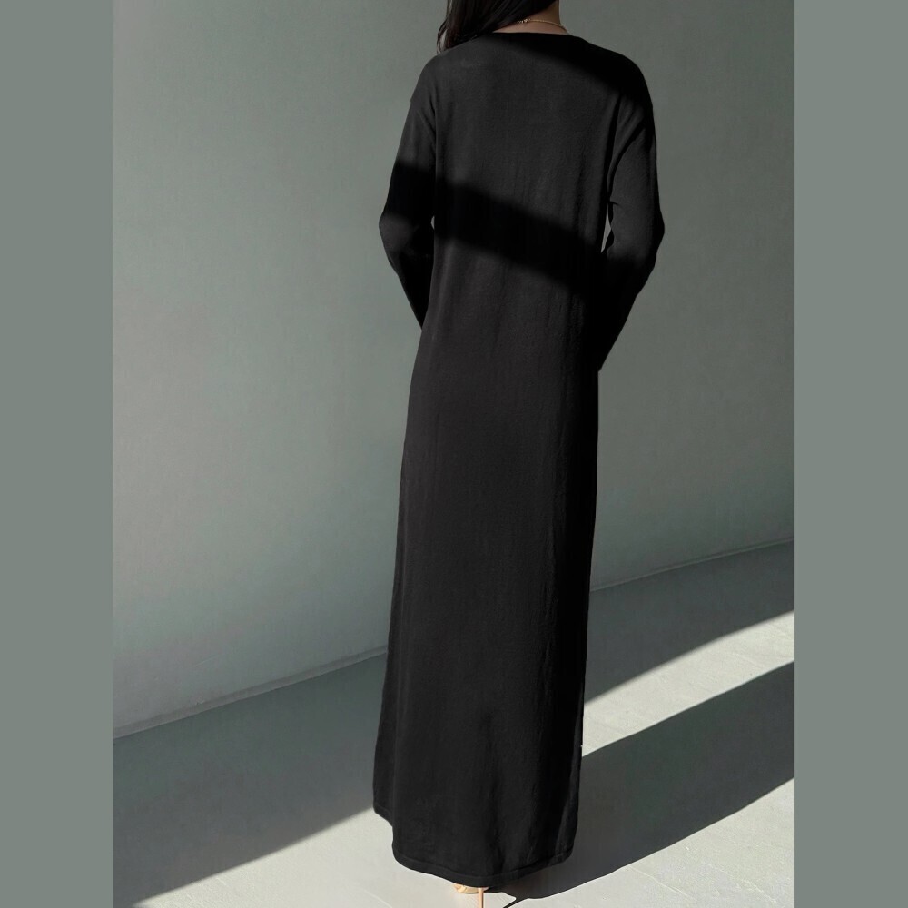 Black Ribbed Knit V-Neck Spaghetti Strap Cami Maxi Dress